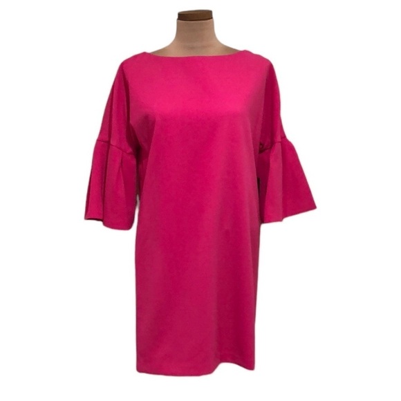 NWT Badgley Mischka Dress Size 0 Magenta Pink Bell Sleeve Mini - Picture 2 of 13